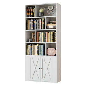 Industrial Bookcase with Doors & Open Cubes – 4-Tier, 70" Tall