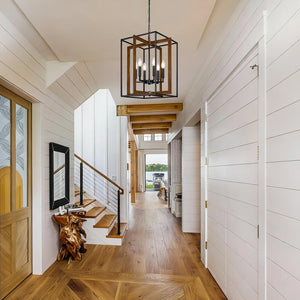 6-Light Rustic Farmhouse Chandelier with Faux Wood & Metal Frame