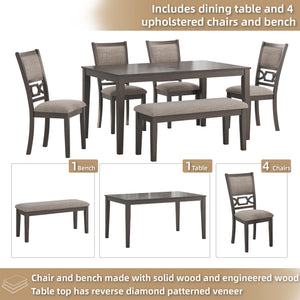 6-Piece Transitional Dining Table Set with Bench