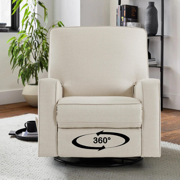 Swivel Glider Rocker Recliner Chair – High Back, Deep Seat, Linen Fabric