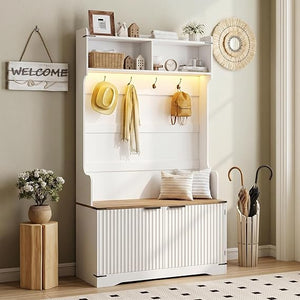 Farmhouse Hall Tree with Bench & Shoe Storage