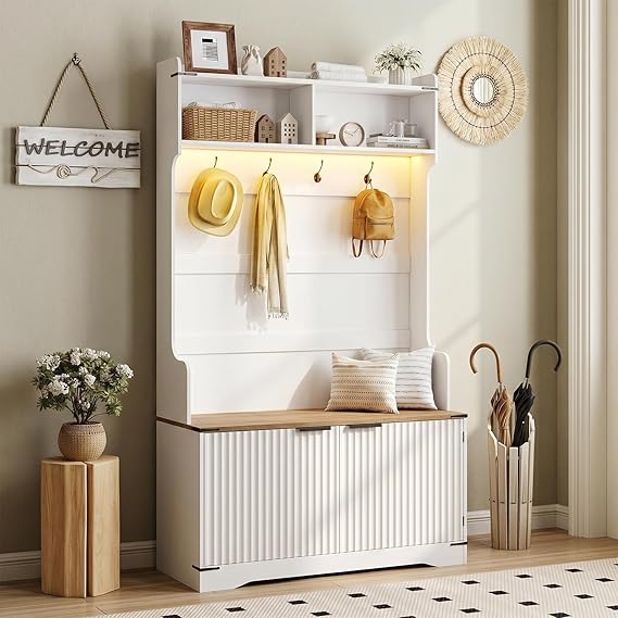 Farmhouse Hall Tree with Bench & Shoe Storage
