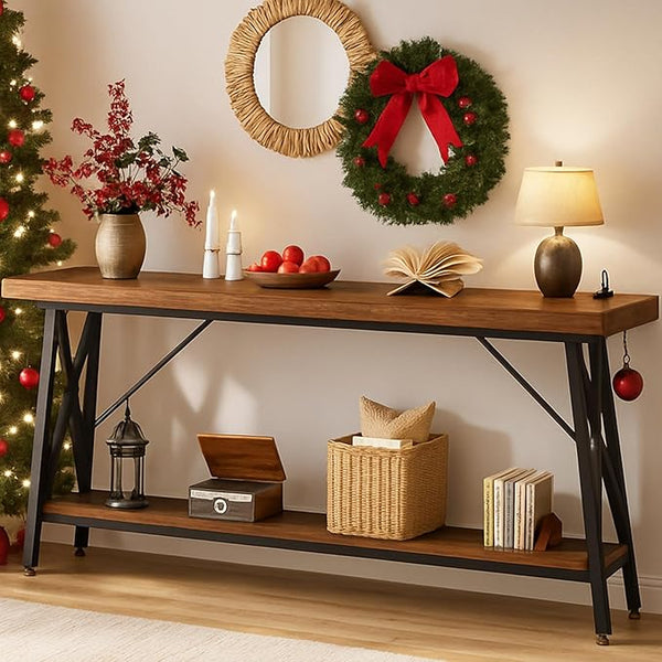 Console Table with Charging Station & Storage Shelf
