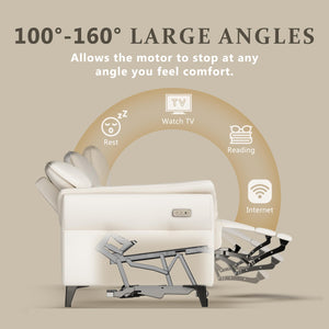 Power Reclining Sofa with Dual Motor & USB Ports – White Full Grain Leather