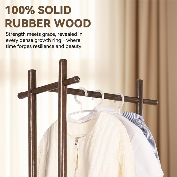 Wood Coat Rack with 3 Shelves and 5 Hooks