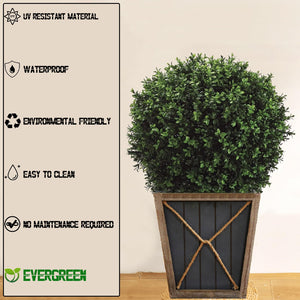 Artificial Boxwood Topiary Trees Set of 2 – UV Resistant Faux Plants in Pots