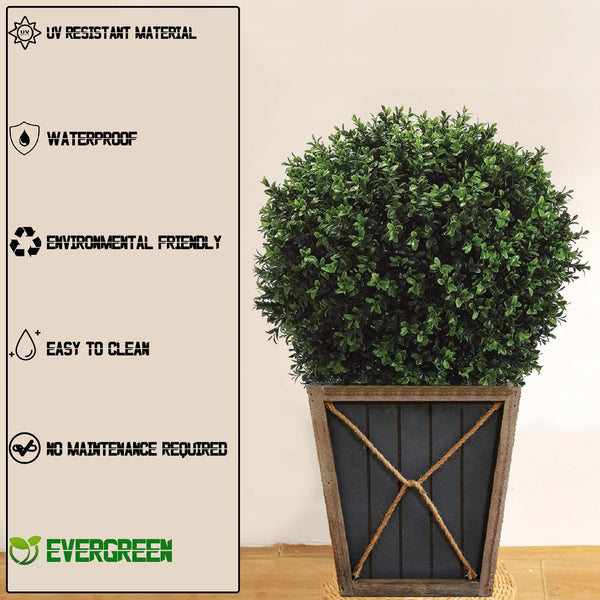 Artificial Boxwood Topiary Trees Set of 2 – UV Resistant Faux Plants in Pots
