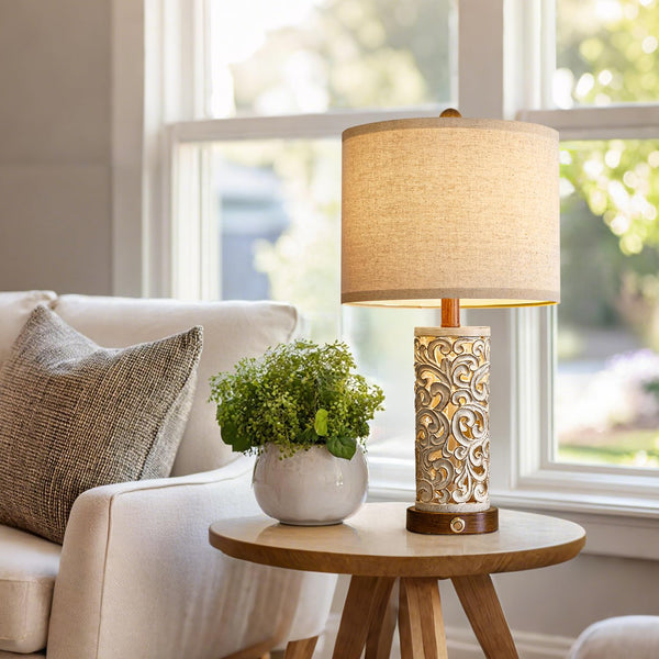 22" Dual Light Table Lamps Set of 2 with USB Charging & Touch Dimmer