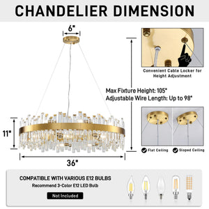Round Crystal Chandelier – Gold Modern Pendant Light