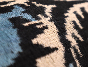 Velvet Throw Pillow 16" x 24" | Blue & Black Circular Pattern