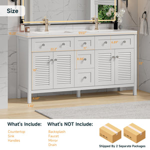 60" Double Sink Bathroom Vanity with Resin Basin & Shutter Doors