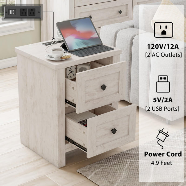 4-Piece Farmhouse Bedroom Dresser Set with Nightstands – Rustic White