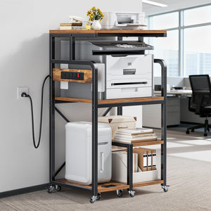 4-Tier Rolling Printer Stand with Power Outlets