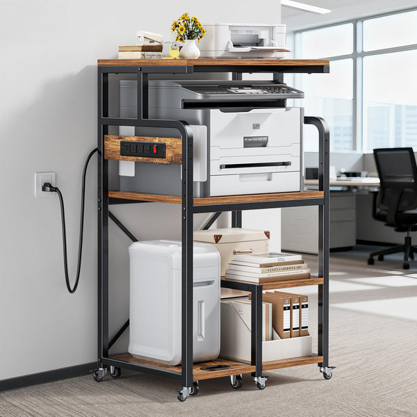 4-Tier Rolling Printer Stand with Power Outlets