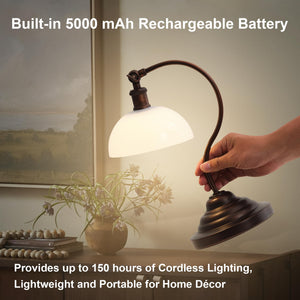 Cordless LED Table Lamp with Swing Arm & Plastic Shade
