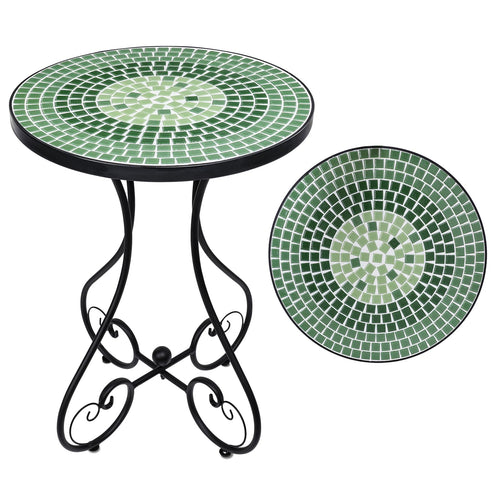 Outdoor Mosaic Side Table - Ceramic Tile Top Metal Frame Patio Accent Table