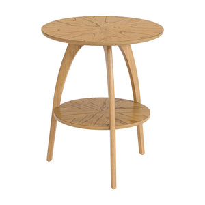 Round Wood End Table with Lower Shelf