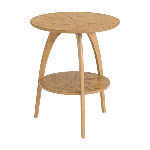 Round Wood End Table with Lower Shelf