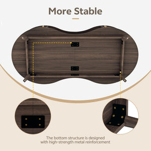 Dual Oval Coffee Table with Storage & Sliding Tambour Door