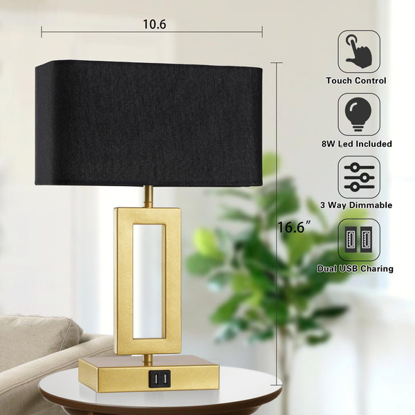 Touch Control Dimmable Table Lamps Set of 2 with USB Ports