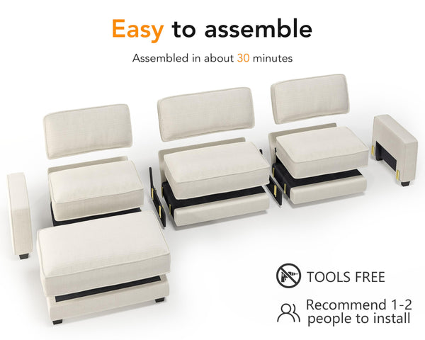 120" Modular Sectional Sofa with Ottoman