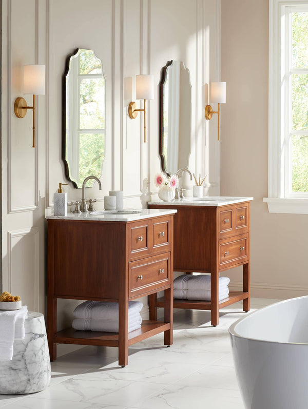 Gold Hardwired Wall Sconce with White Fabric Shade