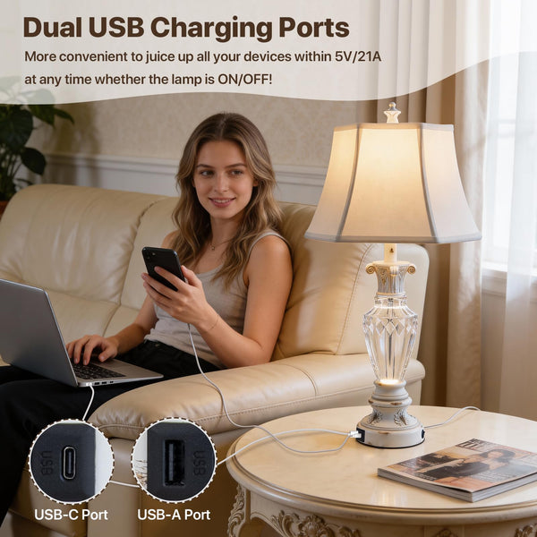 Table Lamp Set of 2 with USB Ports & 3-Color Temperatures
