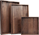 Walnut Wood Ottoman Serving Tray Set of 3 with Handles