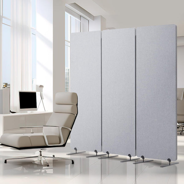 3-Panel Soundproof Room Divider – Folding Privacy Partition, Light Gray