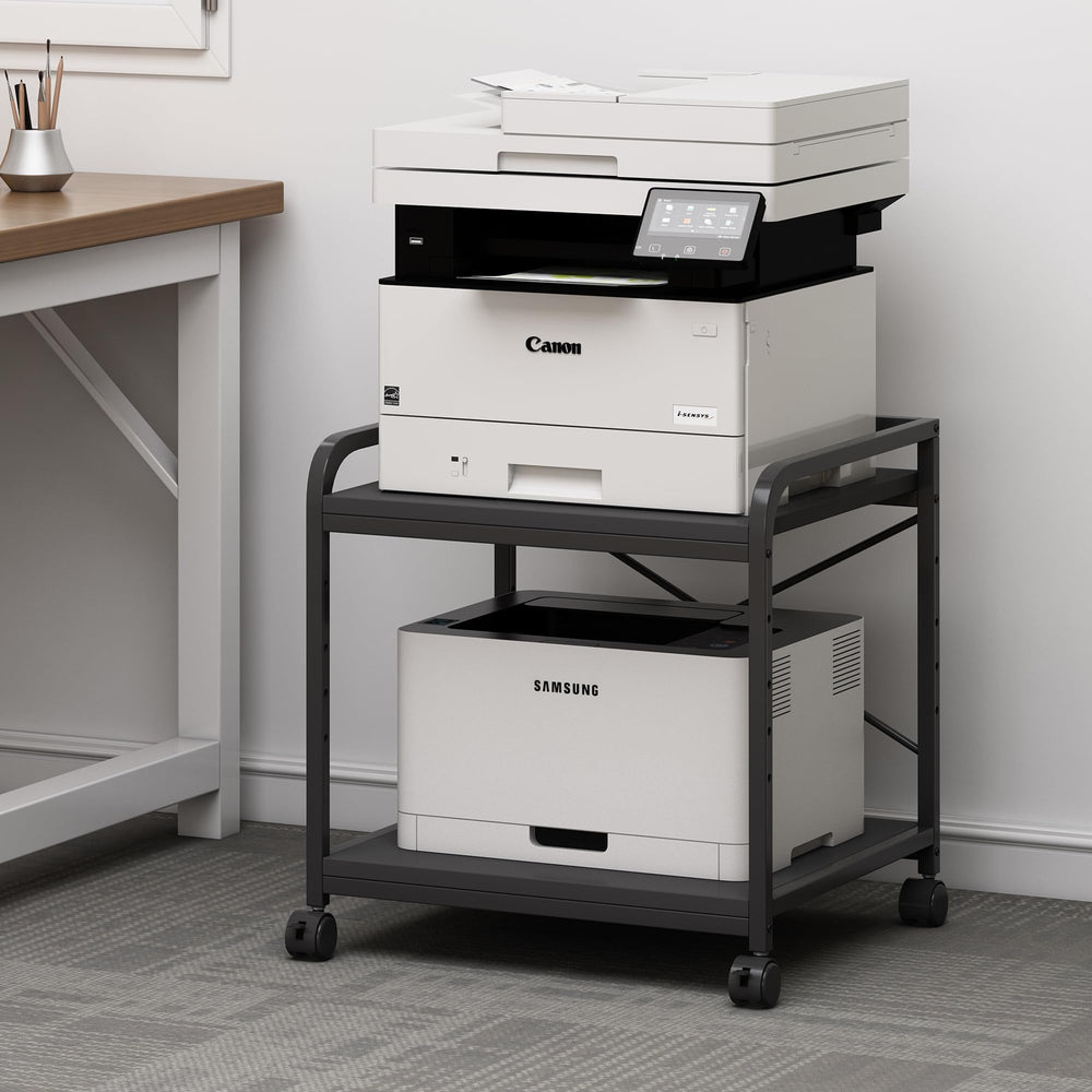 2-Tier Under Desk Printer Stand with Rolling Wheels