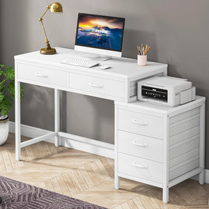Computer Desk with 5 Drawers and Reversible File Cabinet
