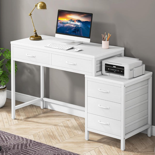 Computer Desk with 5 Drawers and Reversible File Cabinet