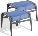 Outdoor Ottoman Set of 2 – Stackable Patio Foot Stool with Textilene & Metal Frame