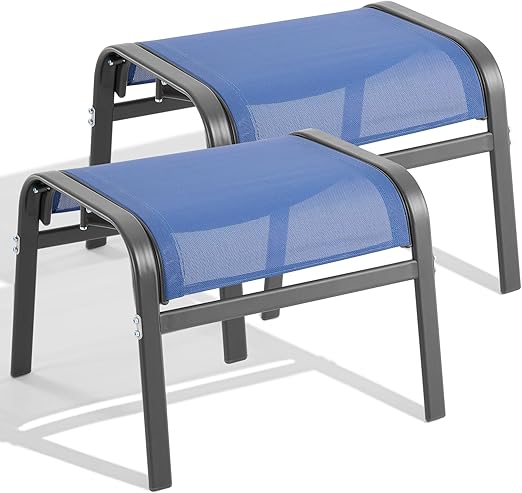 Outdoor Ottoman Set of 2 – Stackable Patio Foot Stool with Textilene & Metal Frame