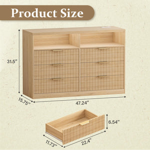 Wooden Dresser TV Stand with LED Lighting & Charging Station