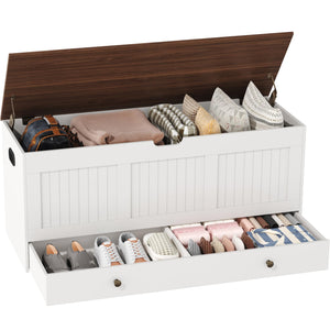 Lift-Top Storage Bench with 2 Drawers – White & Brown