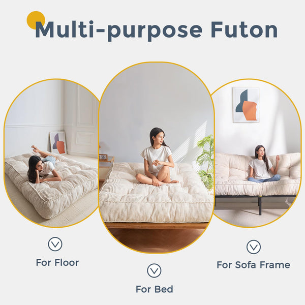 8-Inch Full Size Futon Mattress – Thick Shredded Foam Floor Sofa Bed