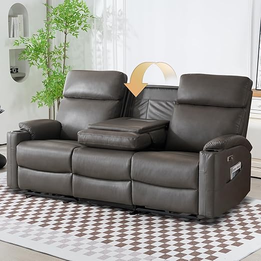 3-Seat Power Recliner Sofa with Hidden Console & USB Charging