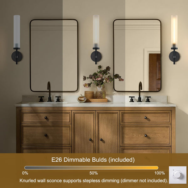 Hardwired Frosted Glass Black Wall Sconce