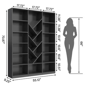 6-Tier Tree Bookshelf, 71" Tall Floor Standing Bookcase