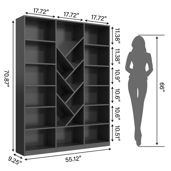 6-Tier Tree Bookshelf, 71" Tall Floor Standing Bookcase