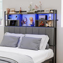 Upholstered Headboard with Storage Shelves, USB Charging & LED Light