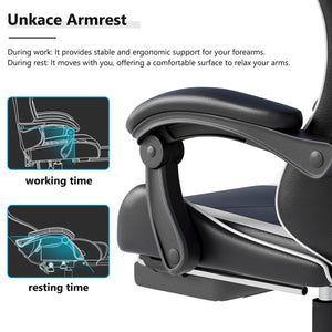 Gaming Chair with Headrest, Lumbar Support & Retractable Footrest