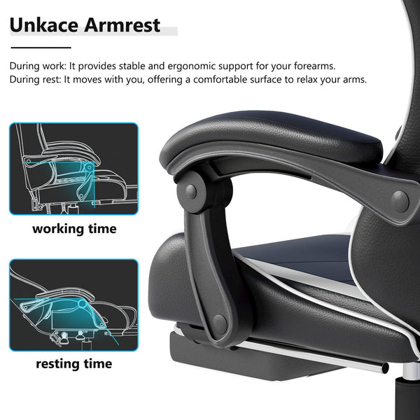 Gaming Chair with Headrest, Lumbar Support & Retractable Footrest