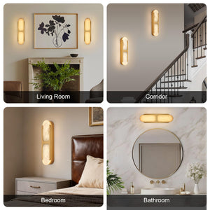 Alabaster Wall Sconce Dimmable LED – Gold Marble Indoor Wall Light