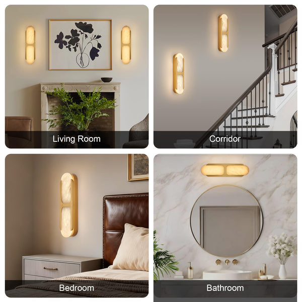 Alabaster Wall Sconce Dimmable LED – Gold Marble Indoor Wall Light