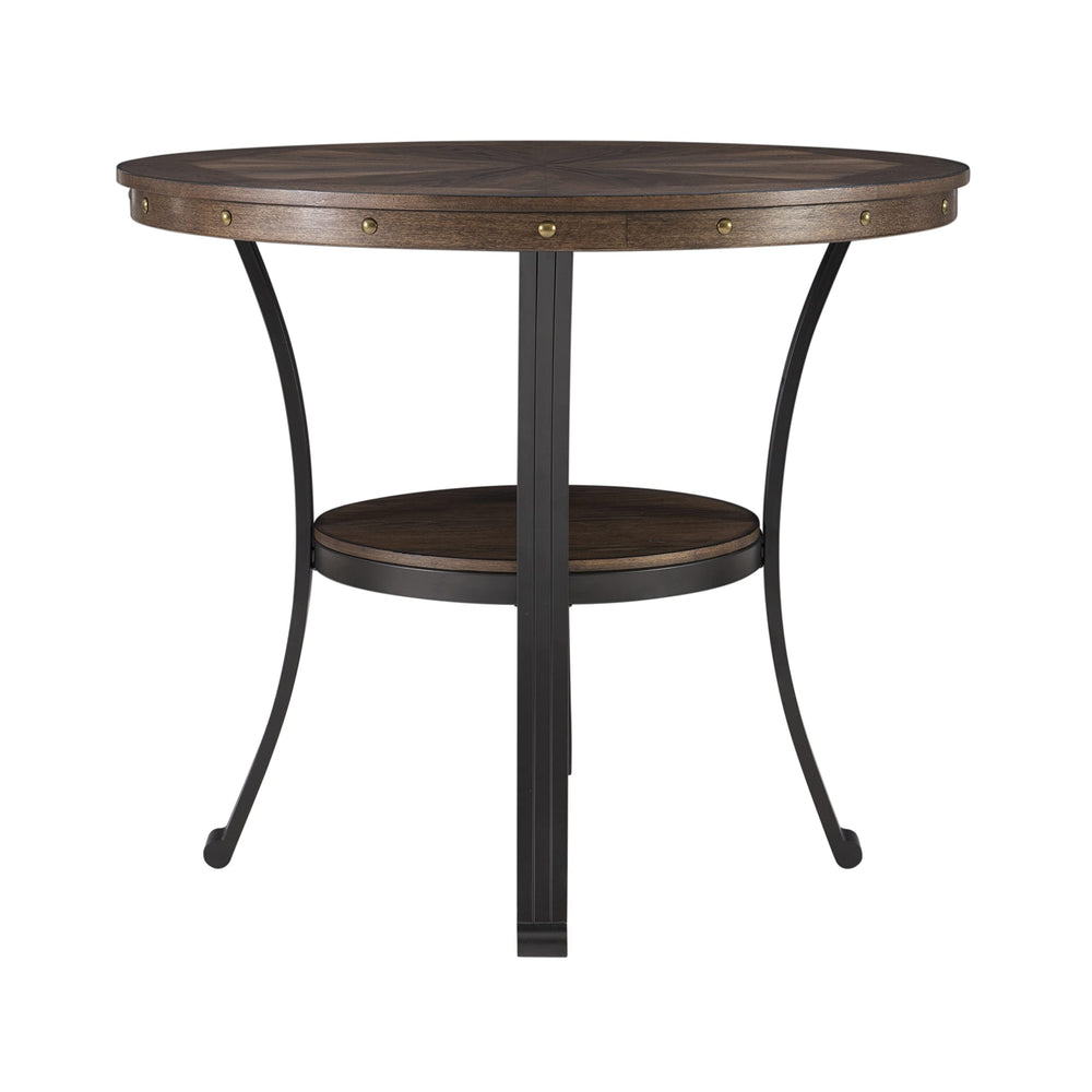 Round Side Table with Ash Veneer Top & Metal Frame