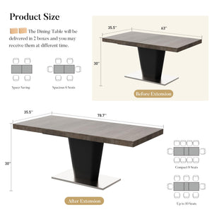 Extendable Dining Table 63 to 78.7 Inch for 4 to 10 People
