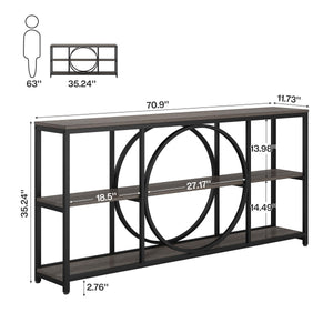70.9" 3-Tier Console Table | Metal Frame & Wood Shelves