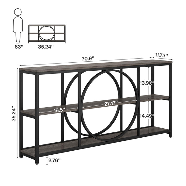 70.9" 3-Tier Console Table | Metal Frame & Wood Shelves